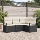 Cumpara ieftin Set canapea 4 piese cu perne, negru, rattan poly