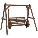 Outsunny Balansoar de grădină 2 locuri din lemn cu brațe Roți Căruțe pentru grădină - dim. 200L x 137l x 167H cm | Aosom Romania