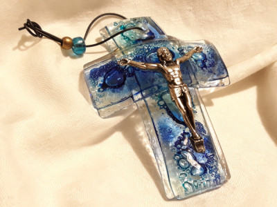 CRUCIFIX splendid STICLA de MURANO masiv EXCEPTIONAL de efect OPULENT impecabil foto