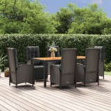 VidaXL Set mobilier de grădină cu perne, 7 piese, negru, poliratan