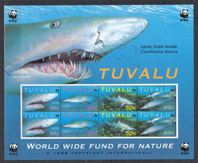 Tuvalu 1986 - Fauna WWF - Fauna Marina - RECHINI - MNH foto