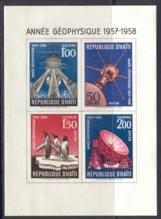 HAITI, SPACE - BLOC NEȘTAMPILAT CU URME SLABE DE ȘARNIERĂ