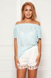 Bluza dama SunShine albastru-deschis casual din bumbac cu croi larg cu maneci scurte pe umeri