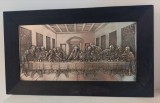Superb basorelief,tablou Cina Cea De Taina din cupru argintat ,rama din lemn