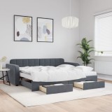 Cumpara ieftin Pat de zi cu extensie și sertare, gri &icirc;nchis, 90x190cm catifea