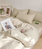 Cumpara ieftin Lenjerie pat dublu,bumbac finet,6 piese,cearceaf cu elastic,crem cu motiv floral-A1478