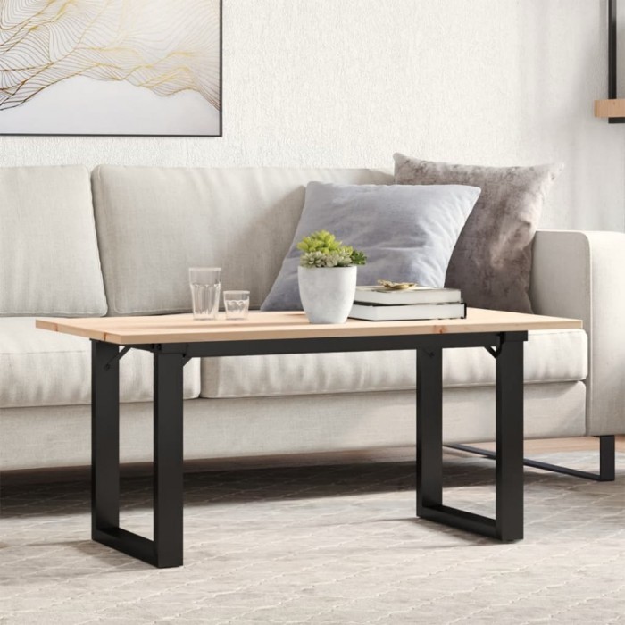 vidaXL Masă de cafea, cadru O, 90x40x45 cm, lemn masiv pin și Oţel 3282664