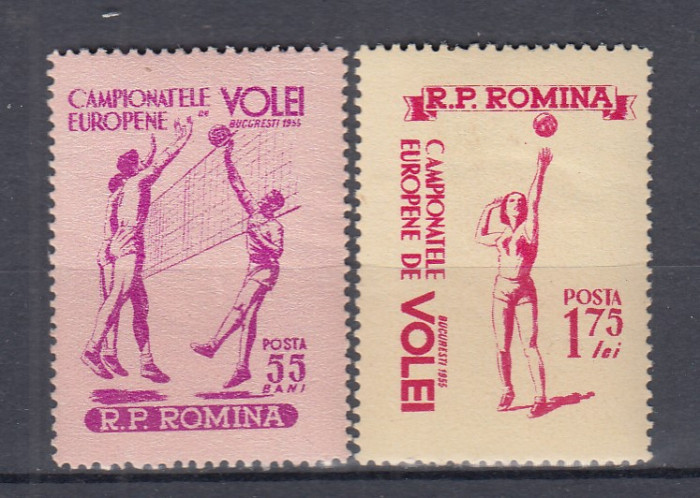 ROMANIA 1955 LP 387 CAMPIONATELE EUROPENE DE VOLEI SERIE SARNIERA
