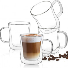 Saf Căni de cafea din sticlă dublu perete (450ml), izolat termic Borosilicat Gl