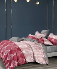 Lenjerie de pat pentru o persoana cu husa elastic pat si fata perna patrata, Bevin, bumbac mercerizat, multicolor