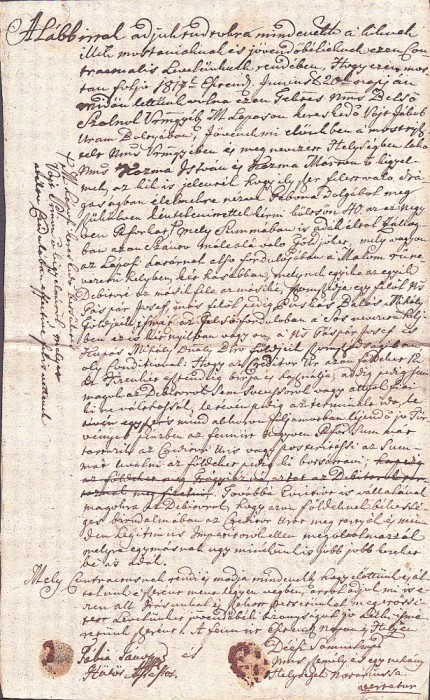 NI287 Lot de 36 acte emise &icirc;ntre anii 1817-1861 la T&acirc;rgu Lăpuș, Maramureș, limba maghiară