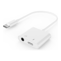 GEMBIRD USB type-C plug to stereo 3.5mm audio adapter cable with extra power socket white