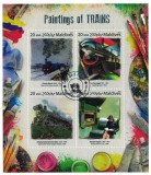 Timbre Maldive 2017: Picturi si Trenuri - Set Complet, Colita + Bloc, Straine Dupa 1950