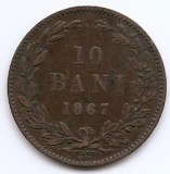 Romania 10 bani 1867 WATT &amp; CO - Carol I, Cupru, 30 mm, KM-4.2 (4)