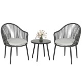 Outsunny Set Bistro de Terasă din 3 Piese, Set de Mobilier din Rachiță cu 2 Fotolii și Masă de Sticlă, 65x63x80 cm, Gri | Aosom Romania