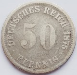 323 Germania 50 pfennig 1875 Wilhelm I (type 1 - large shield) km 6 argint, Europa