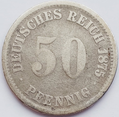 323 Germania 50 pfennig 1875 Wilhelm I (type 1 - large shield) km 6 argint foto