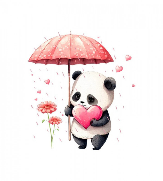 Sticker decorativ Panda in ploaie, Roz, 61 cm, 3519ST