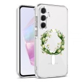 Husa pentru samsung galaxy a55 5g, atasare magnetica, magsafe, pink wreath 14, clear