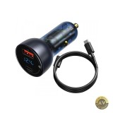 Incarcator Auto Cu Cablu USB-C Baseus Digital Display 65W 5A 1 x USB-A - 1 x USB-C Negru TZCCKX-0G