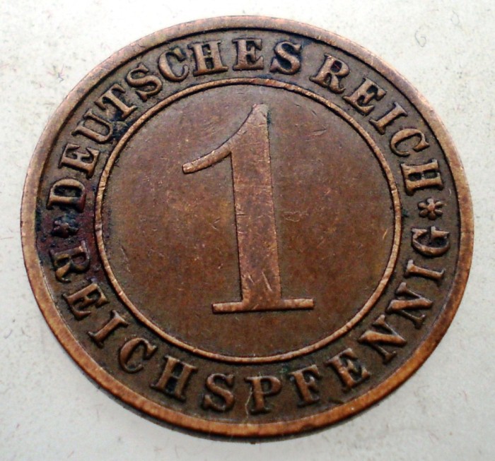 B.244 GERMANIA WEIMAR 1 REICHSPFENNIG 1935 F