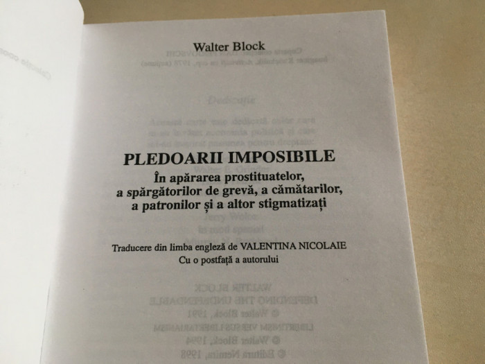 Walter Block, Pledoarii imposibile. In apărarea celor de neaparat