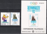 Spania1992-J.O.Barcelona și Expo.Inter.de Filatelie OLYMPHILEX 92,Serie+Col.,MNH