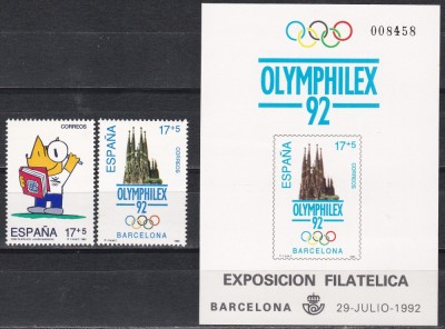 Spania1992-J.O.Barcelona și Expo.Inter.de Filatelie OLYMPHILEX 92,Serie+Col.,MNH foto