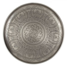 Platou Decorativ, Metalic, Model Marocan, Culoare Argintie, Diametru 30cm, &Icirc;nălțime 3cm