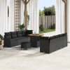 Set de canapele pentru gradina Gossi cu 11 piese cu perne negru poliratan acacia, canapea de gradina Gossi pentru doua persoane cu depozitare si perne