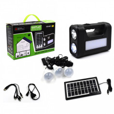 Kit panou solar portabil camping Gdlite GD-8017 Plus, USB, 3 becuri, lanterna