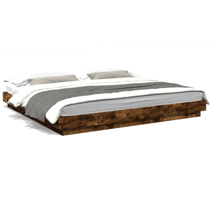 vidaXL Cadru de pat, stejar fumuriu, 200x200 cm, lemn prelucrat 3281165