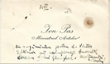 A3233N Carte de vizită Ion Pas (Calman Schritter), ministrul Artelor, 1947, cu notă și semnătură olografă a sa, adresată lui Victor Eftimiu