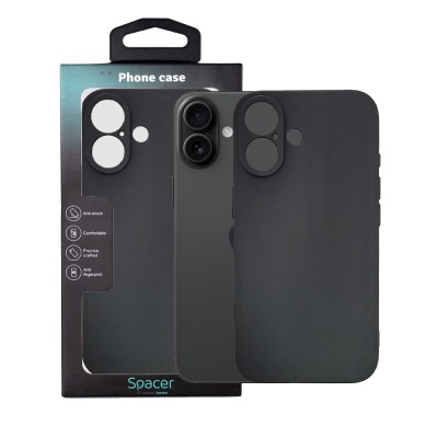 Husa Iphone 16 Spacer, grosime 1.5mm, material flexibil TPU, negru &amp;quot;SPPC-AP-IP16-TPU&amp;quot; foto