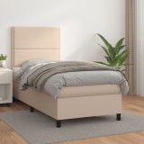 VidaXL Pat box spring cu saltea, cappuccino, 90x200 cm piele ecologică