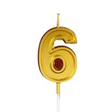 Lumanare pentru tort cifra 6, flippy, 4.8 cm, aniversare, aurie