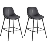 VASAGLE Set 2 scaune de bar, spatar ergonomic din piele artificiala, cadru metalic, 50x50x88 cm, negru Household NewTrend