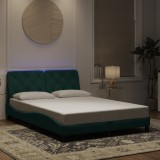 VidaXL Cadru de pat cu lumini LED, verde &icirc;nchis, 140x190 cm, catifea