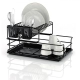 Uscător Vase, Metalic, Suport Detasabil Pentru Linguri, Capacitate 10 Farfurii, Culoare Negru, Dimensiuni 48x33x24cm, Oem