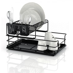 Uscător Vase, Metalic, Suport Detasabil Pentru Linguri, Capacitate 10 Farfurii, Culoare Negru, Dimensiuni 48x33x24cm