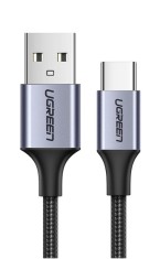 CABLU alimentare si date Ugreen, &quot;US288&quot;, Fast Charging Data Cable pt. smartphone, USB la USB Type-C 3A, nickel plating, braided, 2m, negru &quot;60128&quot; (t