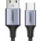 CABLU alimentare si date Ugreen, &quot;US288&quot;, Fast Charging Data Cable pt. smartphone, USB la USB Type-C 3A, nickel plating, braided, 2m, negru &quot;60128&quot; (t