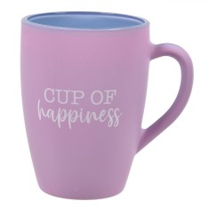 Cană Sticlă, Ovala, Ciel și Lila Mat, Mesaj Cup of Happiness, Capacitate 335ml