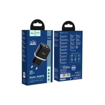 INCARCATOR RETEA, ADAPTOR PRIZA HOCO N4, 12W 2.4A, 2XUSB, NEGRU, BLISTER foto