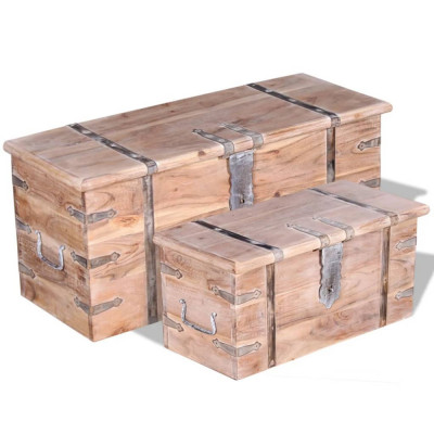 vidaXL Set cufere de depozitare, 2 buc., lemn de acacia 244054 foto