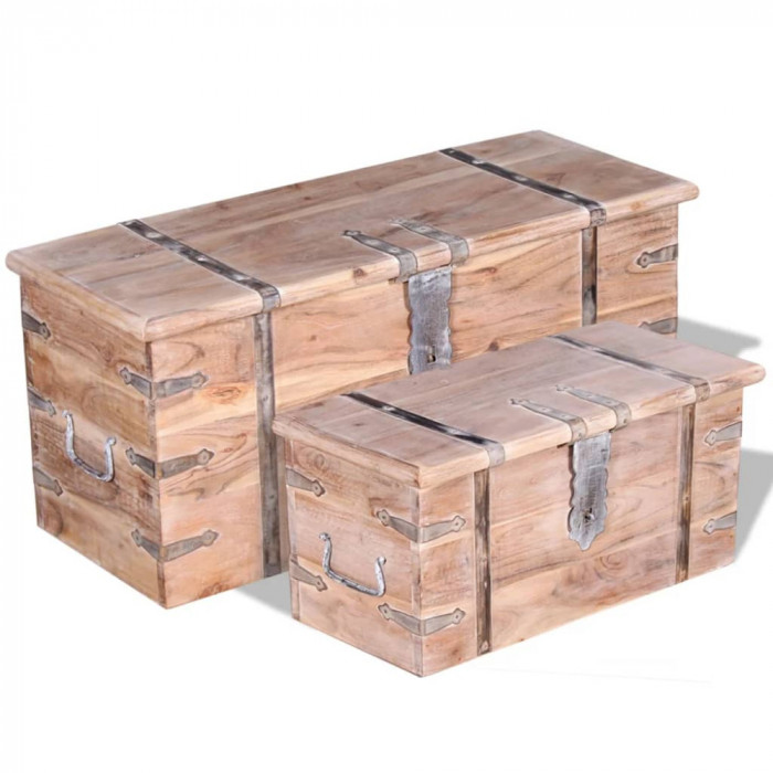 vidaXL Set cufere de depozitare, 2 buc., lemn de acacia 244054