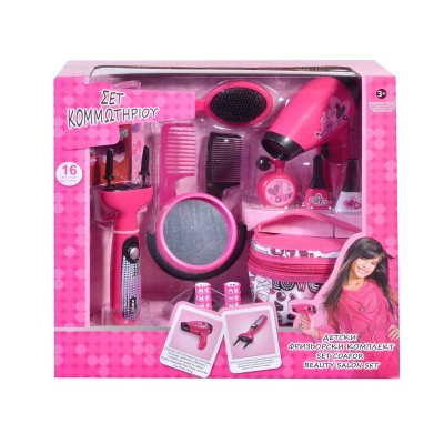Set de joaca Coafor si accesorii infrumusetare, 16 piese, Roz, ATU-086894 foto