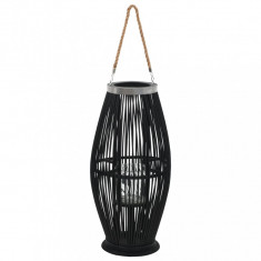 Suport de lumanari suspendat tip felinar, negru, 60 cm, bambus foto