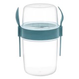Caserola dubla din plastic cu furculita &amp;amp; lingura turcoaz take away 1.1l