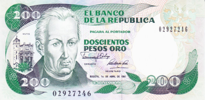Bancnota Columbia 200 Pesos Oro 1991 - P429d UNC